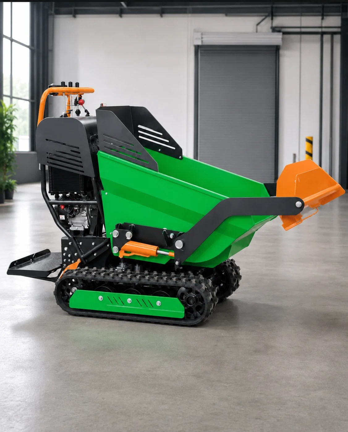 Compact crawler dumper for industrial material handling