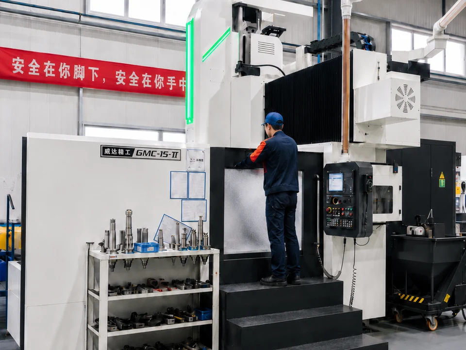Operator working at a large CNC gantry machining center