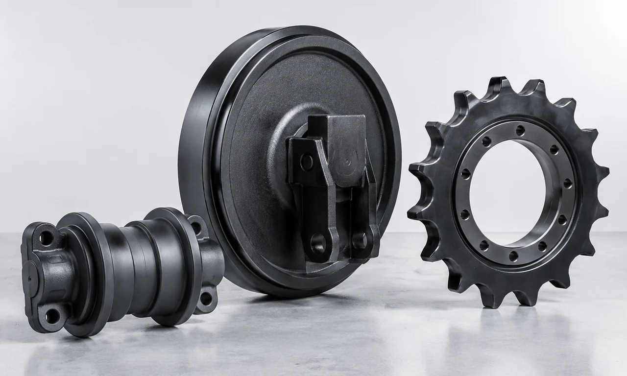 Track roller, idler and sprocket components for construction machinery