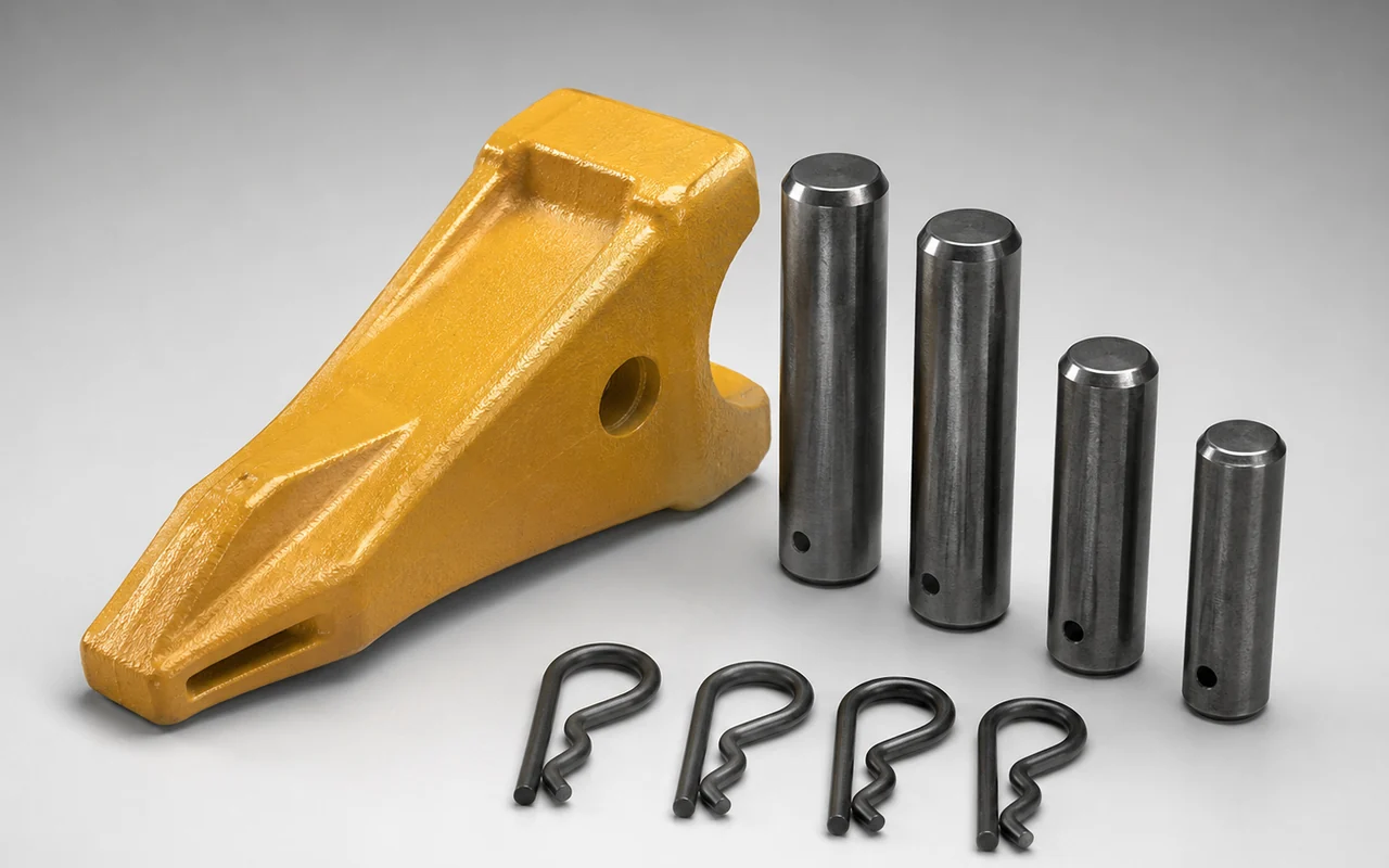 Bucket tooth with pins and retainers arranged for component review
