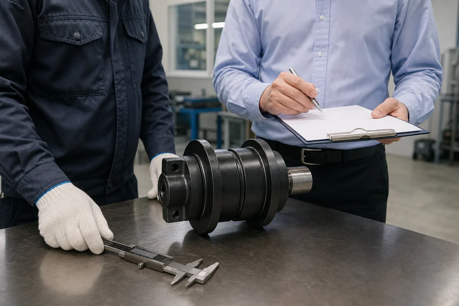 Track roller inspection coordination and record preparation at a workbench