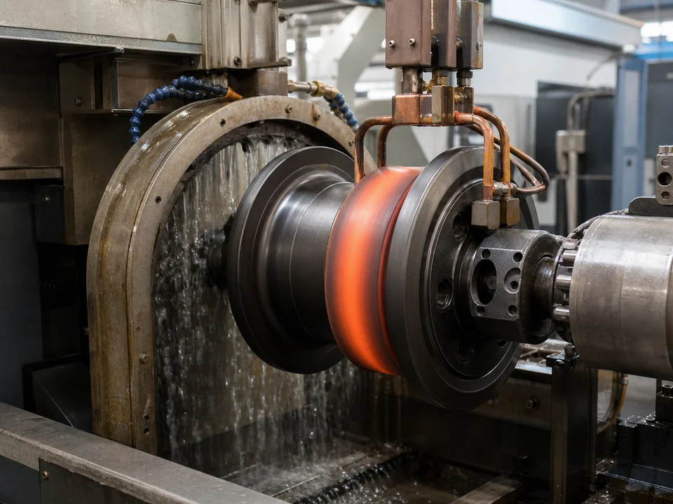 Track roller running surface at an induction treatment station as a conditional process visual