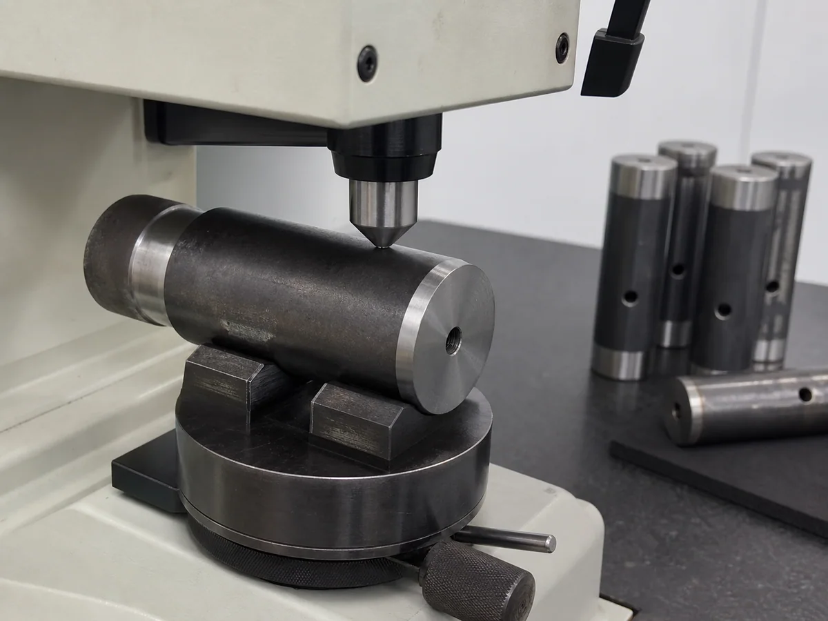 hardness test on a heat-treated cylindrical connecting pin
