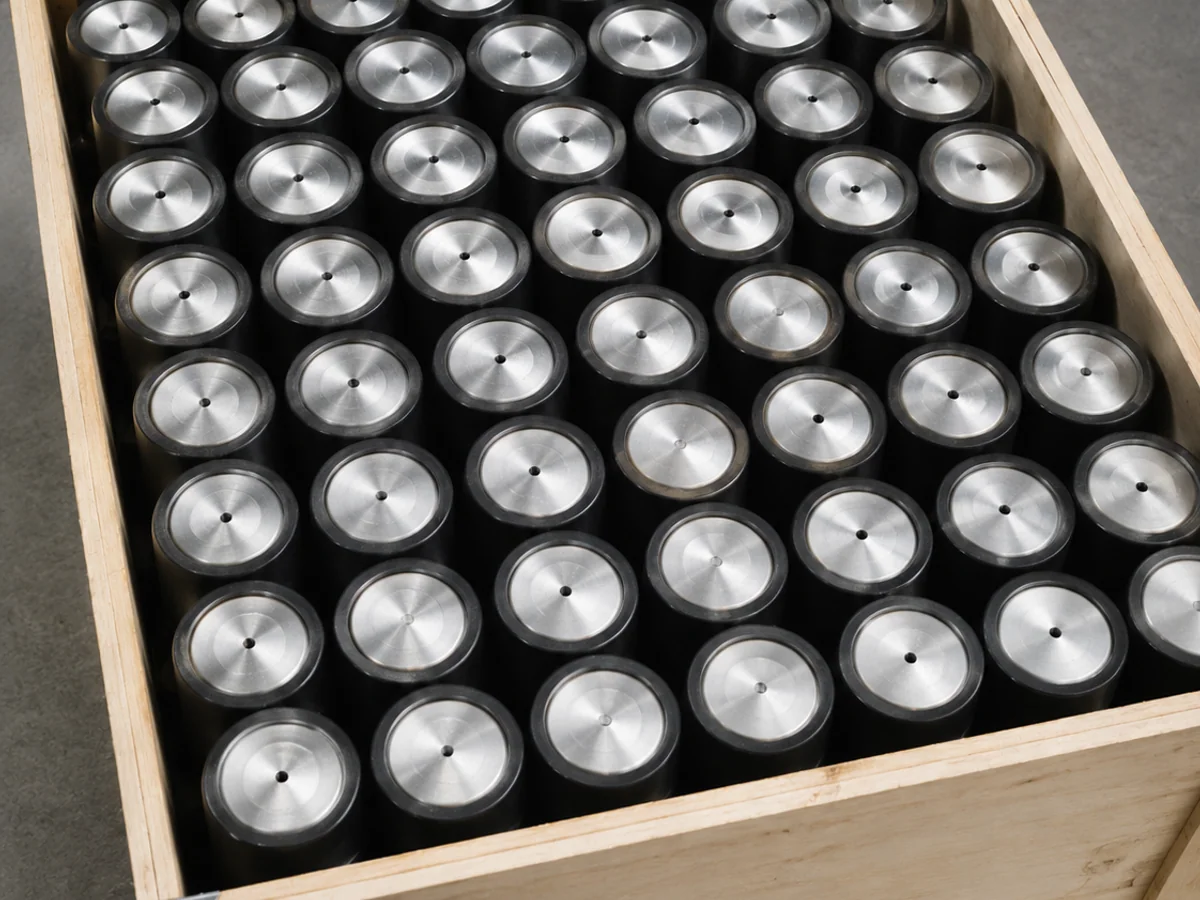 Packed connecting pins with dark bodies and machined end faces.