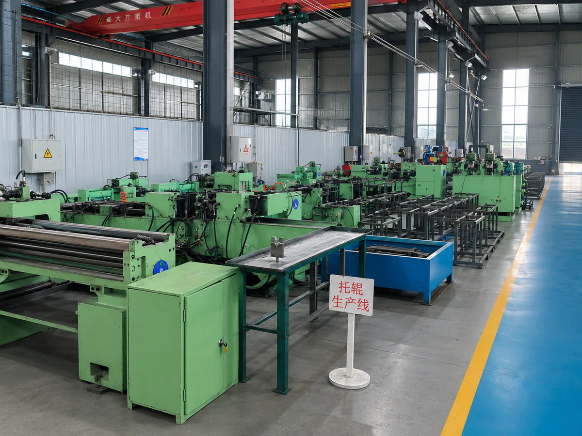 Conveyor roller production equipment inside a workshop