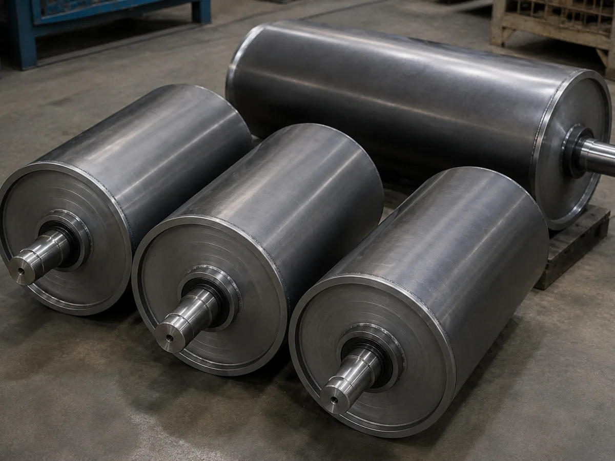 Steel conveyor pulleys with machined shafts
