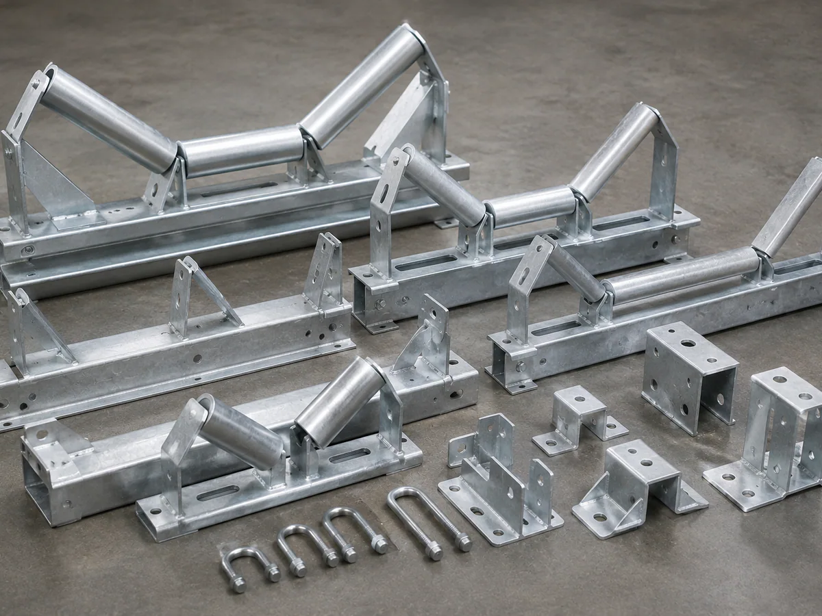 Galvanized idler frames, brackets and mounting hardware