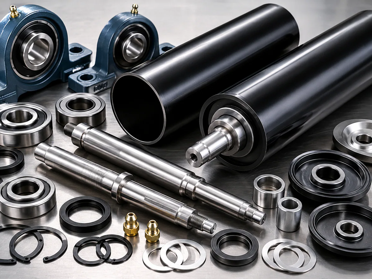 Conveyor roller tube, shafts, bearings, seals and housings