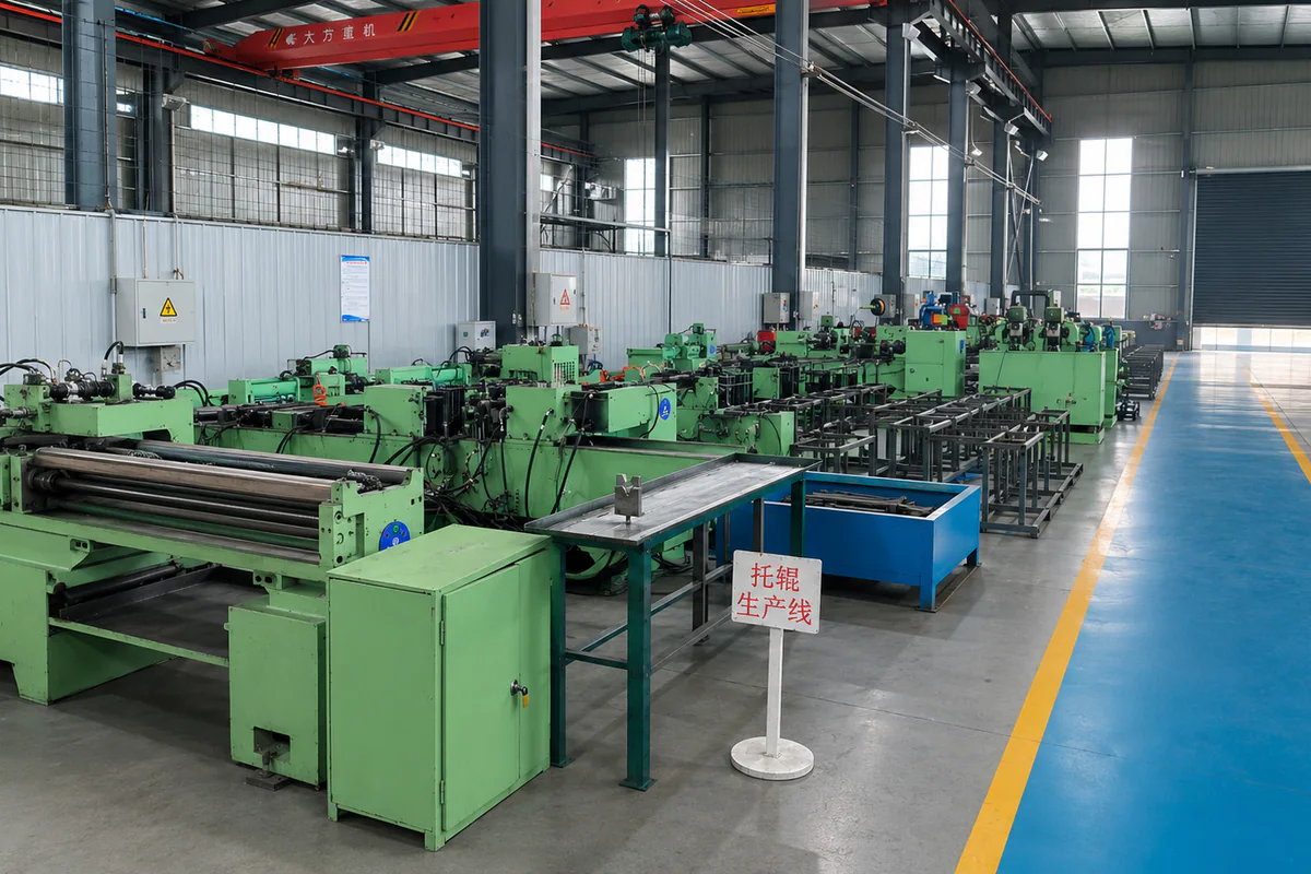 Conveyor roller production equipment inside a manufacturing workshop