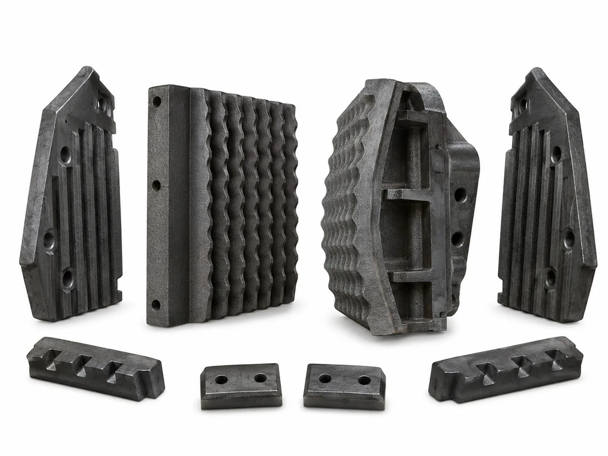 Jaw plates and cheek plates grouped as a crusher wear-part set