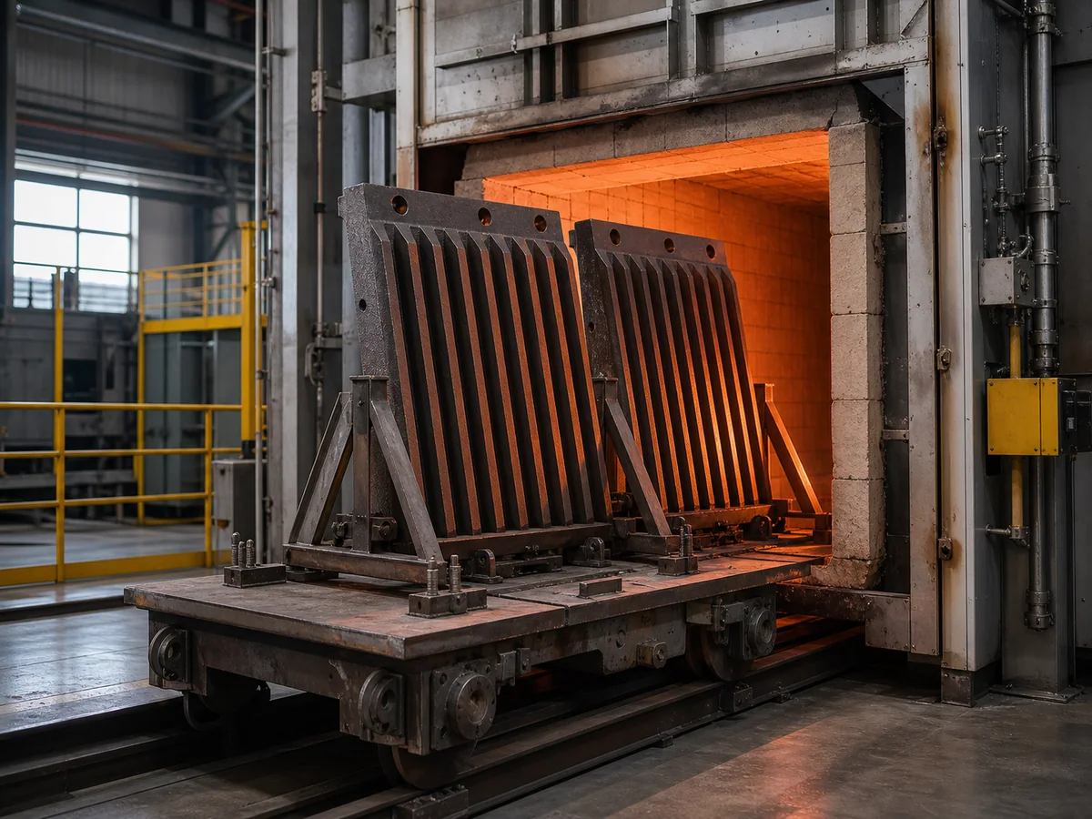 Jaw plates being loaded into a heat-treatment furnace