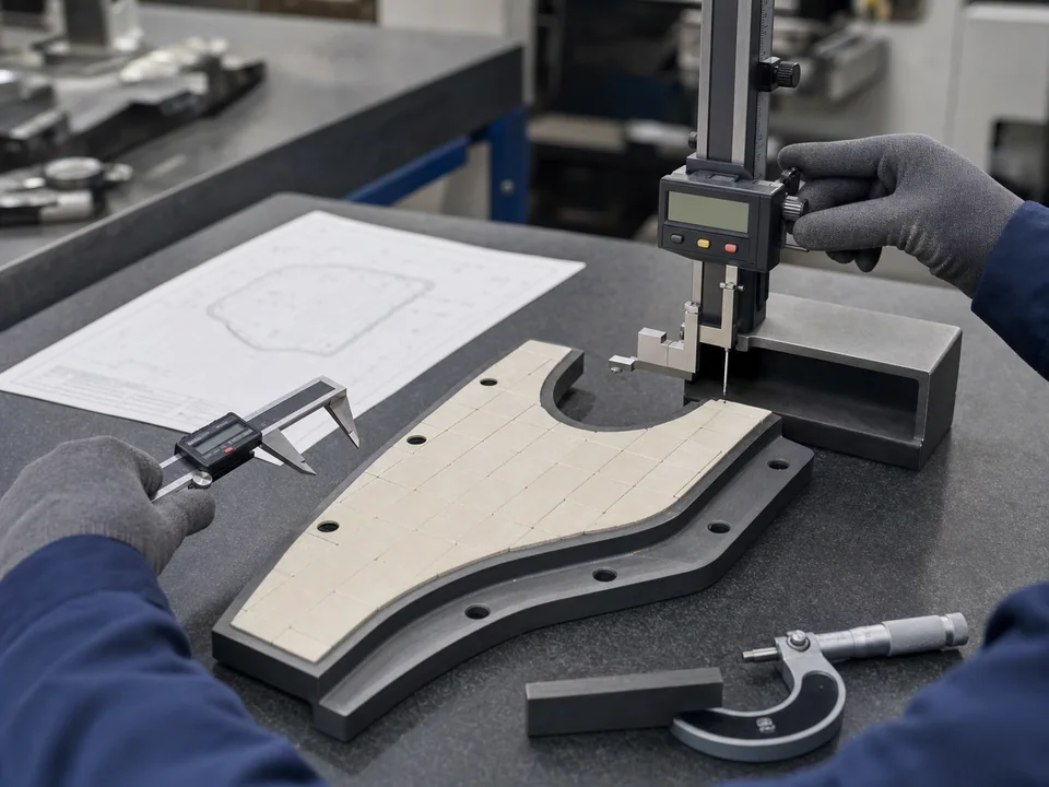 Dimensional inspection of a shaped ceramic wear liner panel