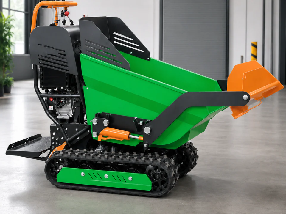 Compact tracked mini crawler dumper with raised-tip body