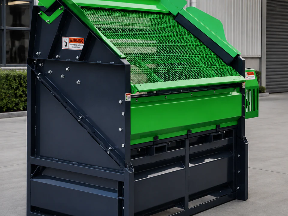 Compact green screening machine shown from the side