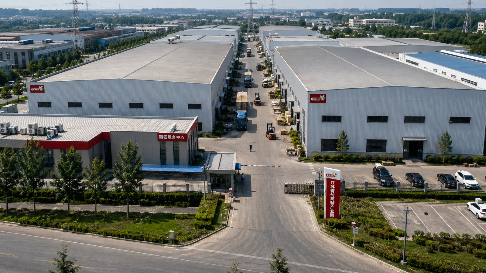 Aerial view of an industrial manufacturing base and logistics entrance