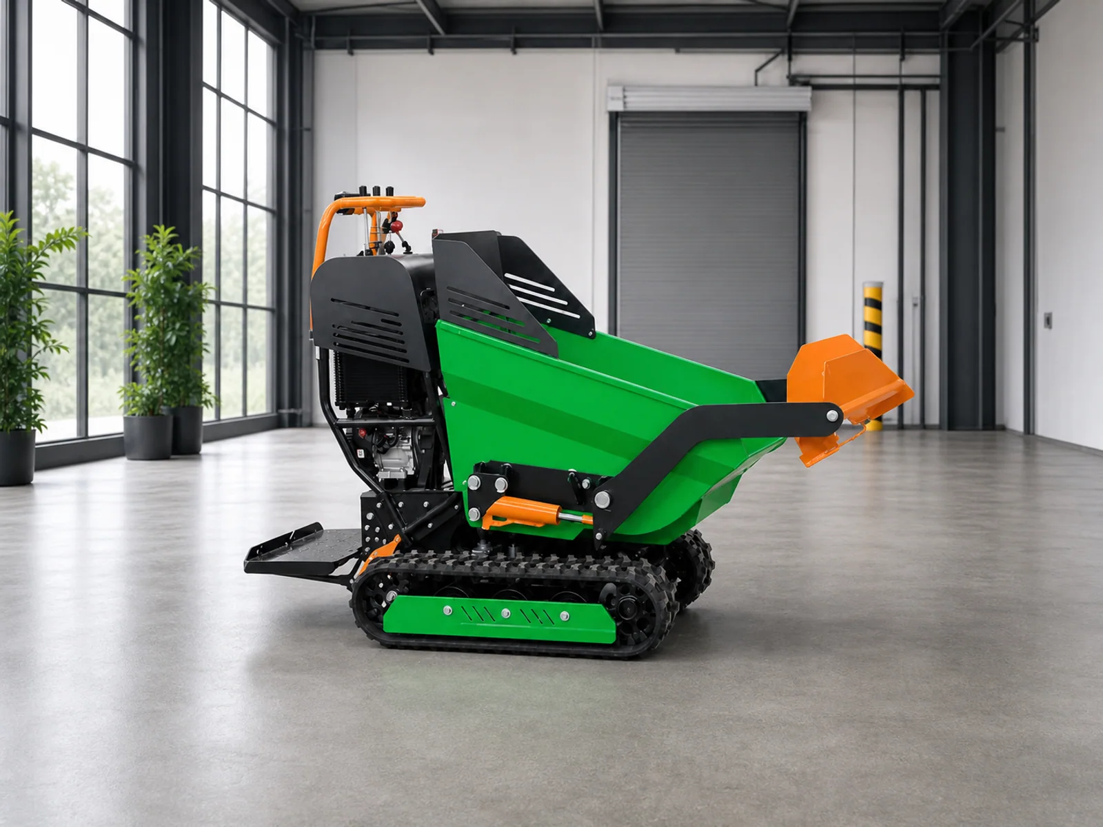 Green compact crawler dumper shown as a reference product configuration