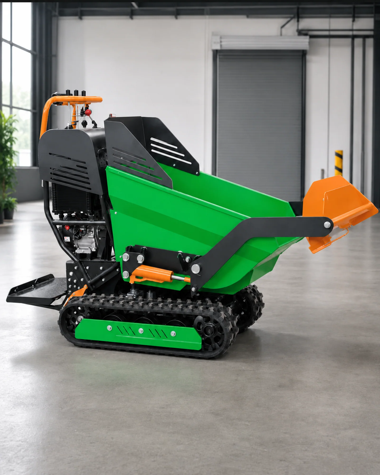 Green compact crawler dumper shown for route and access review