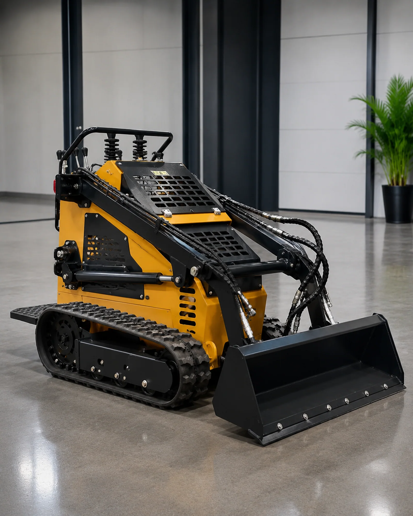 Yellow compact tracked loader shown as a configuration reference