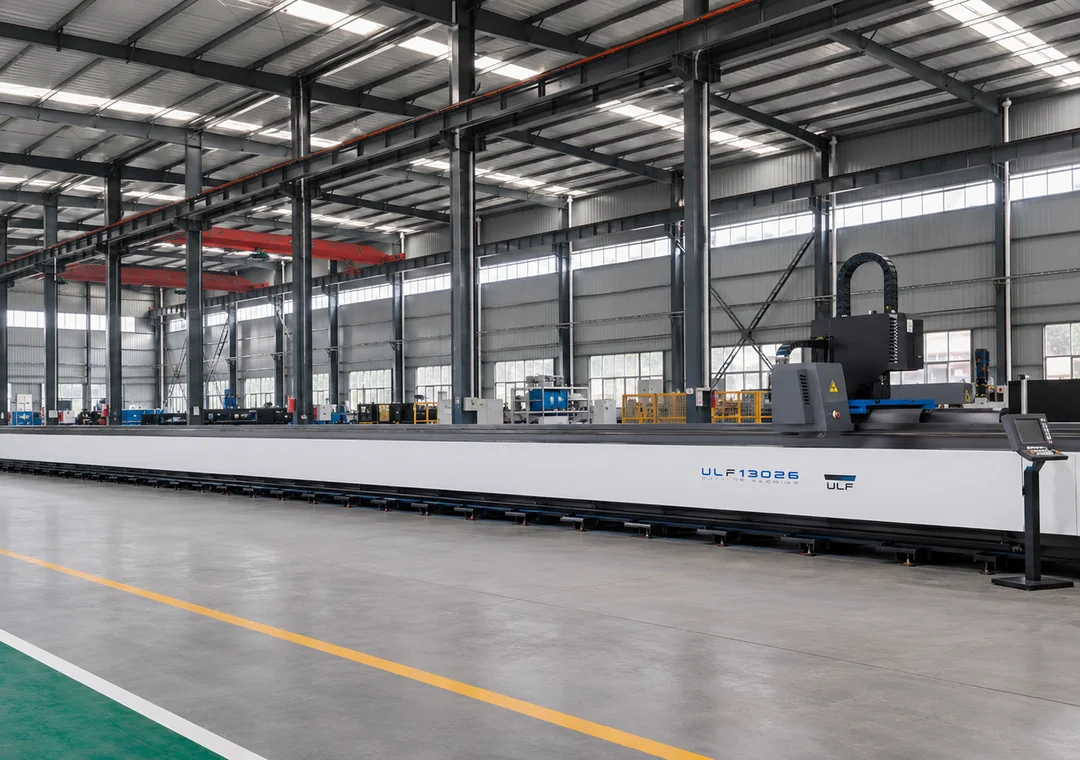 Long-bed CNC machine in a clean workshop for large-format plate processing