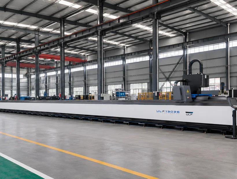 Long-bed CNC cutting machine used for large-format plate preparation