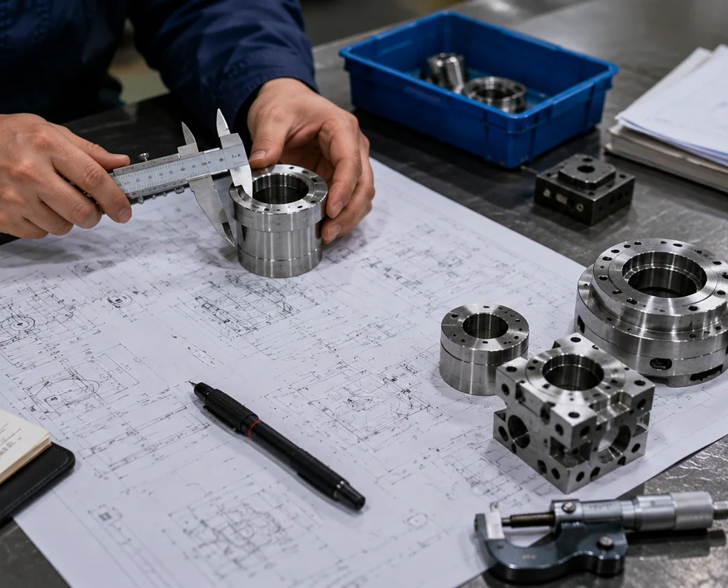 Controlled drawing, samples and measuring tools prepared for fabrication RFQ review