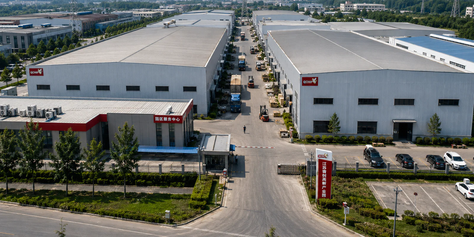 Aerial view of a ROCKVANTA manufacturing base and logistics entrance