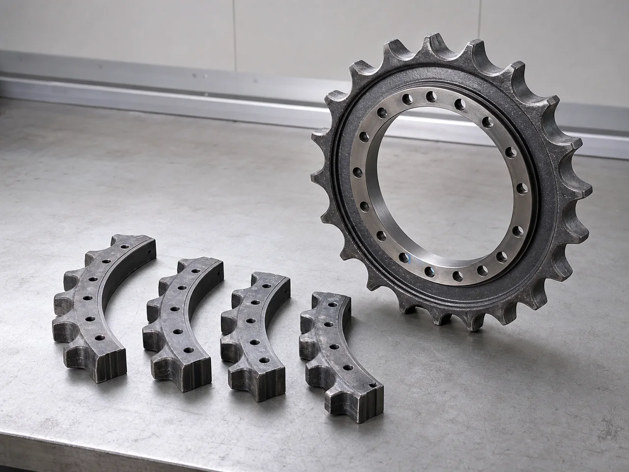 Complete crawler undercarriage sprocket with a matched set of sprocket segments